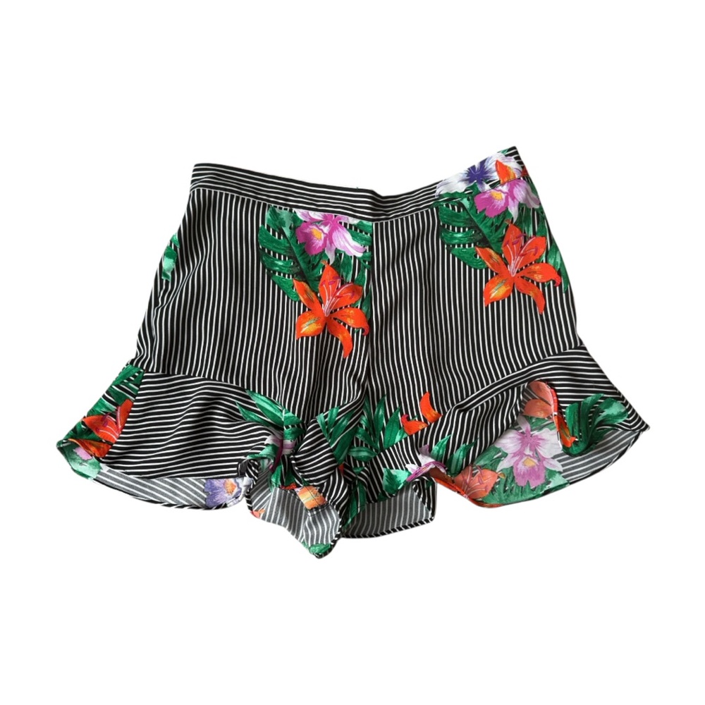 Who What Wear Black and White Striped Floral High Waist Shorts